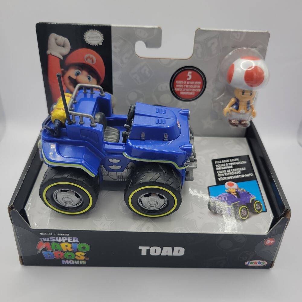 Nintendo Super Mario Brothers Toad pull back racer kart mushroom blue